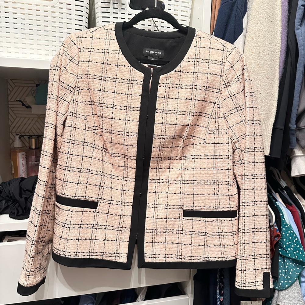 Liz Claiborne Black and Cream Checkered Blazer